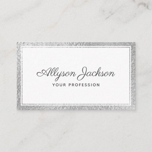 Moderne, minimale zilverfolie visitekaartje (Voorkant)