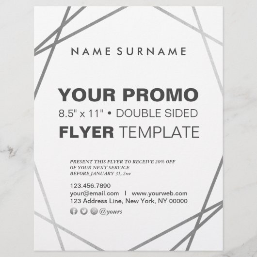 Moderne, minimale zilvergeometrische 8,5 x 11 inch flyer (Voorkant)