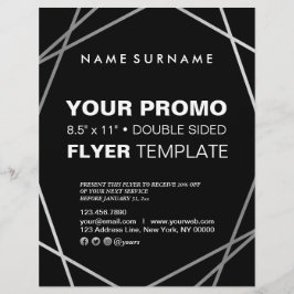 Moderne, minimale zilverzwarte geometrische 8,5 x  flyer