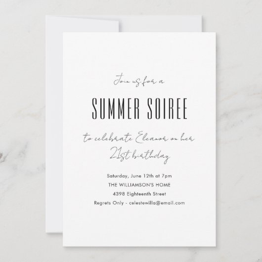 Moderne minimale zomer soiree verjaardagsfeestje w kaart (Voorkant)