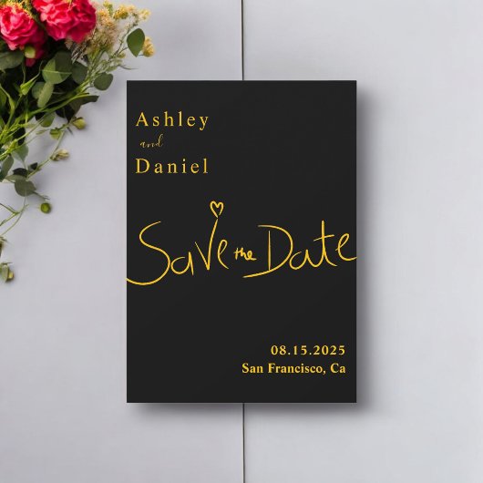 Moderne minimale zwart en goud elegante chique bru save the date