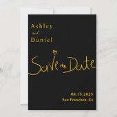 Moderne minimale zwart en goud elegante chique bru save the date (Voorkant)