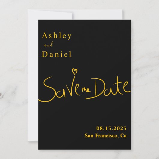 Moderne minimale zwart en goud elegante chique bru save the date (Voorkant)