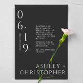 Moderne minimale zwart noir split date bruiloft kaart