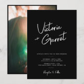 Moderne minimale zwart script foto bruiloft kaart (Voorkant / Achterkant)