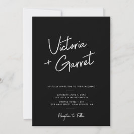 Moderne minimale zwart script foto bruiloft kaart