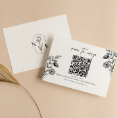 Moderne minimale zwart wit bloemenbruiloft QR-code RSVP Kaartje