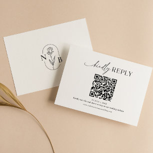 Moderne minimale zwart wit boho bruiloft QR-code RSVP Kaartje