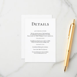 Moderne minimale zwart-wit bruiloft details informatiekaartje