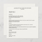Moderne minimale zwart & wit bruiloft receptie menu (Voorkant / Achterkant)