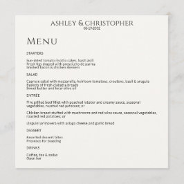 Moderne minimale zwart & wit bruiloft receptie menu