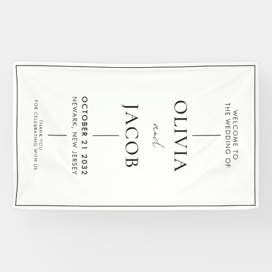 Moderne Minimale Zwart-Wit Bruiloft Welkom Spandoek (Horizontaal)