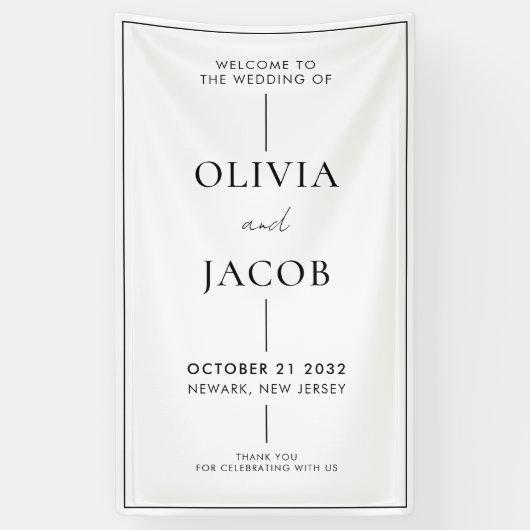Moderne Minimale Zwart-Wit Bruiloft Welkom Spandoek (Verticaal)
