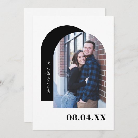 Moderne Minimale Zwart-Wit Custom Photo Save The Date (Voorkant / Achterkant)