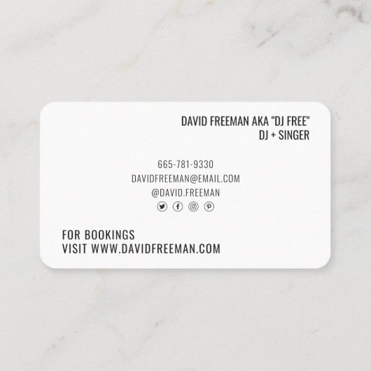 Moderne minimale zwart-wit dj muziek draaitafel visitekaartje (Achterkant)