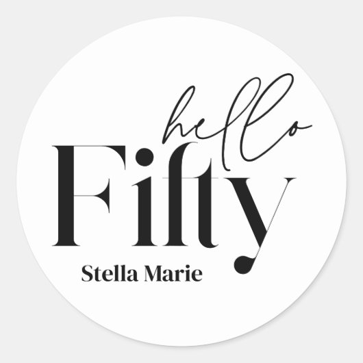 Moderne minimale zwart wit eenvoudige 50e verjaard ronde sticker (Voorkant)