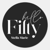 Moderne minimale zwart wit eenvoudige 50e verjaard ronde sticker (Voorkant)