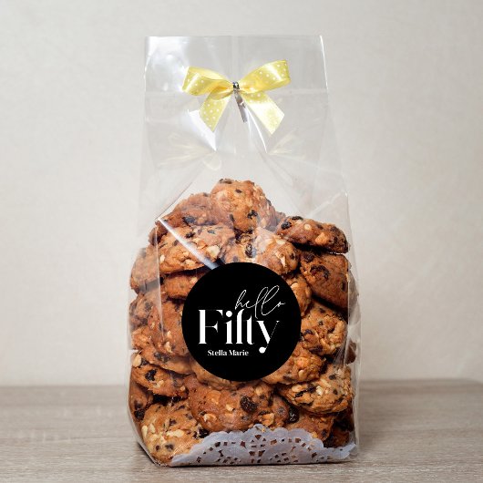 Moderne minimale zwart wit eenvoudige 50e verjaard ronde sticker