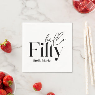 Moderne minimale zwart wit eenvoudige 50e verjaard servet