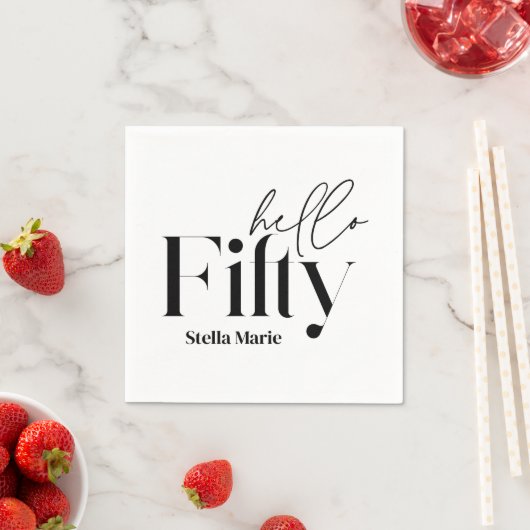 Moderne minimale zwart wit eenvoudige 50e verjaard servet (Insitu)