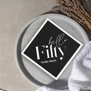 Moderne minimale zwart wit eenvoudige 50e verjaard servet