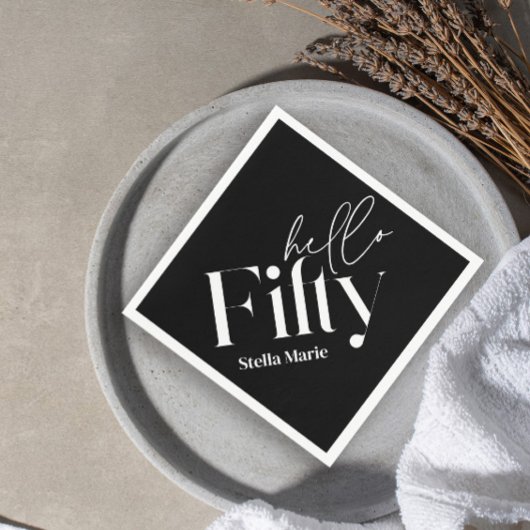 Moderne minimale zwart wit eenvoudige 50e verjaard servet