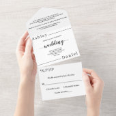 Moderne minimale zwart-wit elegante bruiloft all in one uitnodiging (Afscheurbaar)