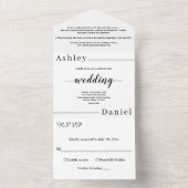 Moderne minimale zwart-wit elegante bruiloft all in one uitnodiging (Binnen)