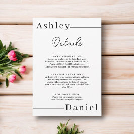 Moderne minimale zwart-wit elegante bruiloft informatiekaartje