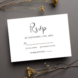 Moderne minimale zwart-wit elegante bruiloft RSVP kaartje