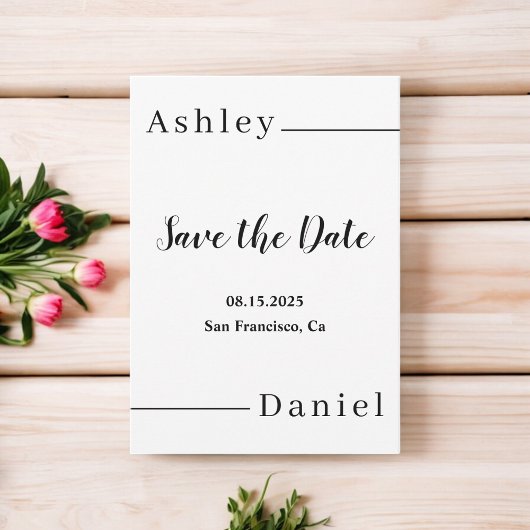Moderne minimale zwart-wit elegante bruiloft save the date
