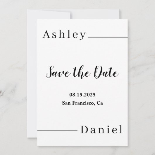 Moderne minimale zwart-wit elegante bruiloft save the date (Voorkant)