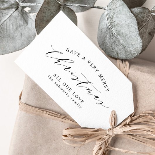 Moderne minimale zwart-wit familie kerst cadeaulabel