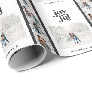 Moderne minimale zwart-wit multi foto Kerstmis Cadeaupapier