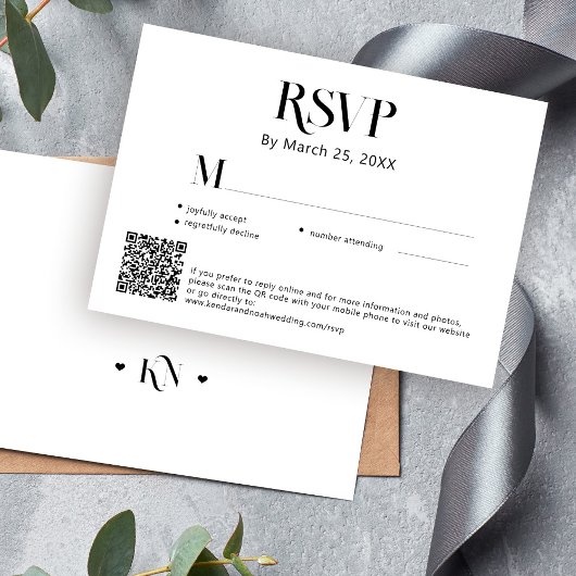 Moderne minimale zwart-wit QR code bruiloft RSVP Kaartje