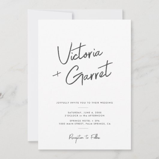 Moderne minimale zwart wit script foto bruiloft kaart (Voorkant)