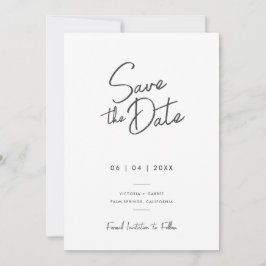 Moderne minimale zwart wit script foto bruiloft save the date