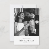 Moderne Minimale Zwart-wit Script Fotobruiloft Bedankkaart (Voorkant)