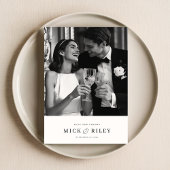 Moderne Minimale Zwart-wit Script Fotobruiloft Bedankkaart