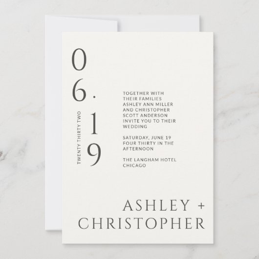 Moderne minimale zwart & wit split date bruiloft kaart (Voorkant)