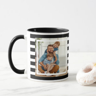 Moderne minimale zwart-wit strepen 2 foto mok