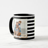 Moderne minimale zwart-wit strepen 2 foto mok (Voorkant links)