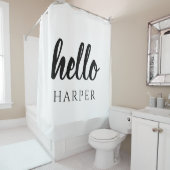 Moderne minimale zwart-witte Hallo en uw naam Douchegordijn (In situ)