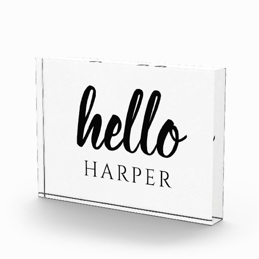 Moderne minimale zwart-witte Hallo en uw naam Fotoblokken (Rechts)