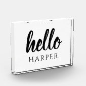 Moderne minimale zwart-witte Hallo en uw naam Fotoblokken (Links)