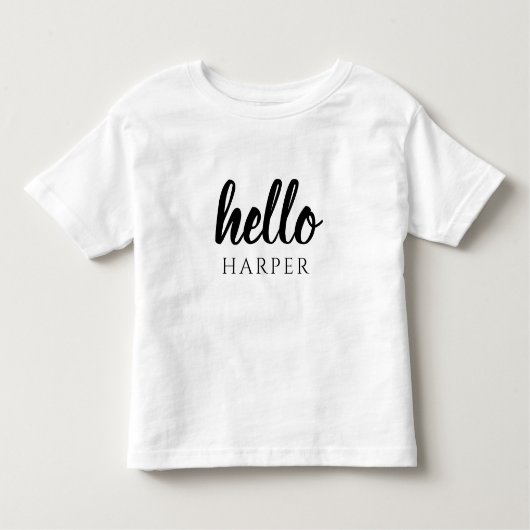 Moderne minimale zwart-witte Hallo en uw naam Kinder Shirts (Voorkant)