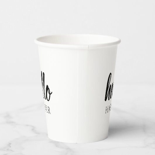Moderne minimale zwart-witte Hallo en uw naam Papieren Bekers (Rechts)