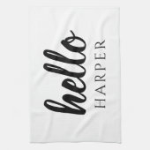 Moderne minimale zwart-witte Hallo en uw naam Theedoek (Verticaal)