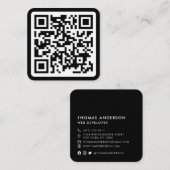Moderne minimale zwarte aangepaste QR-code sociale Vierkante Visitekaartje (Voorkant / Achterkant)