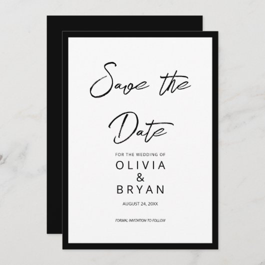 Moderne, minimale zwarte achtergrond save the date (Voorkant / Achterkant)
